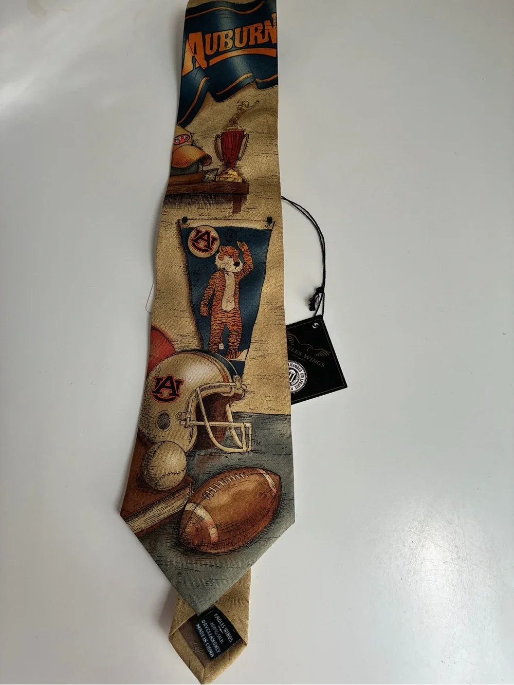 Auburn Tigers Collegiate Football Print Tie - Blue and Tan